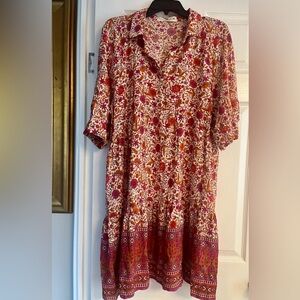 NATURAL LIFE Pink and Orange Floral Long Sleeve Dress